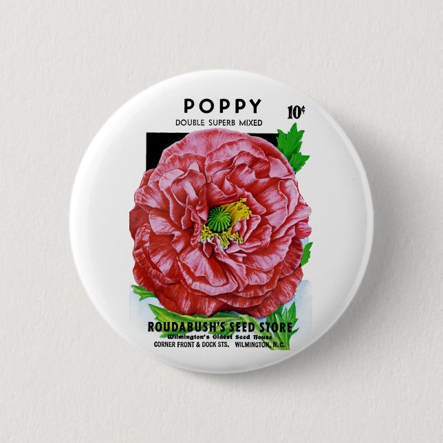 Mohn-Samenpaket im Vintage-Stil Button (Vorderseite)