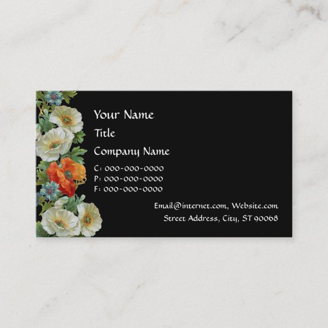 Mohn und Cornblumen Blumenstrauß Business Cards Visitenkarte (Vorderseite)
