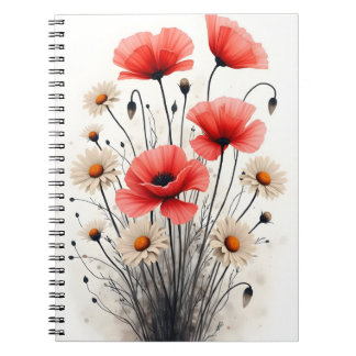 Mohn und Gänseblümchen - Aquarellblumen Notizblock