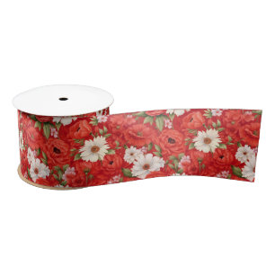 Mohn und Kamillenrot-weiße Blume Satinband