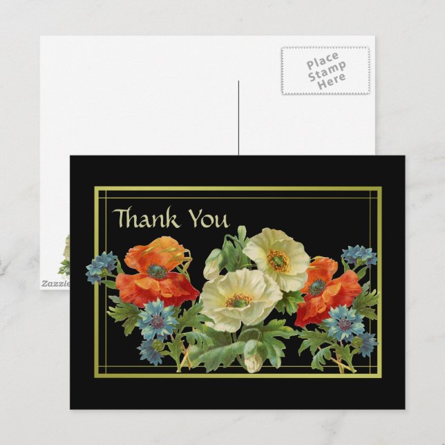 Mohn und Kornblumen Dankeschön Blumenpostkarte Postkarte (Vorne/Hinten)
