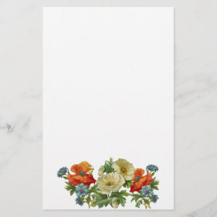 Mohn und Kornblumen Vintage-Blumenkunst-Stationer Briefpapier