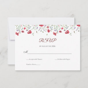 Mohn und Lavendel Aquarell Blumen Hochzeit RSVP Karte