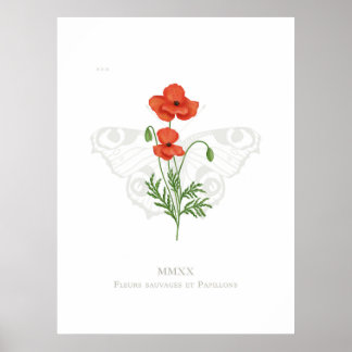 Mohn- und Pfauenschmetterlingposter Poster