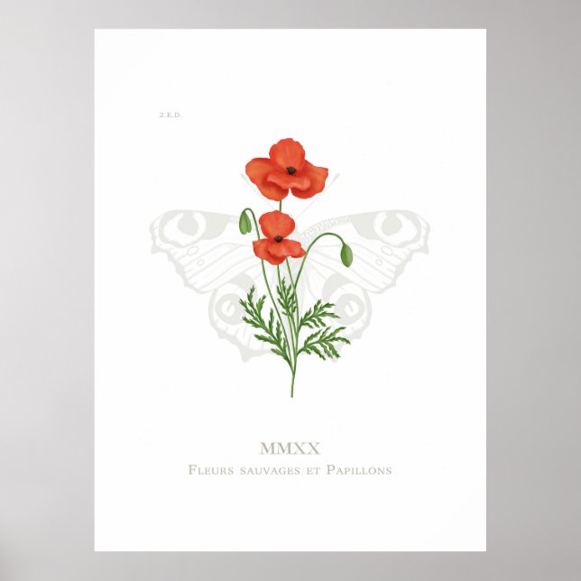 Mohn- und Pfauenschmetterlingposter Poster (Vorne)