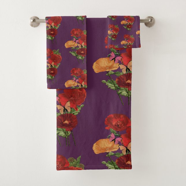 Mohn und Schmetterlinge  Badhandtuch Set (Insitu)