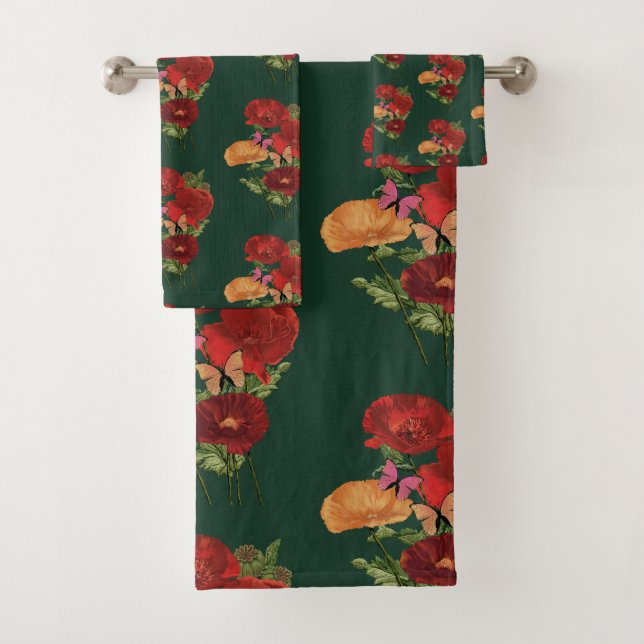 Mohn und Schmetterlinge  Badhandtuch Set (Insitu)