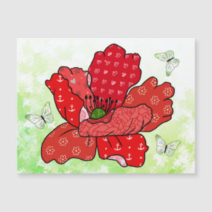 Mohn und Schmetterlinge  Magnetkarte