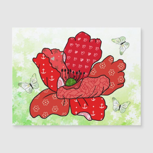 Mohn und Schmetterlinge  Magnetkarte (Vorderseite)