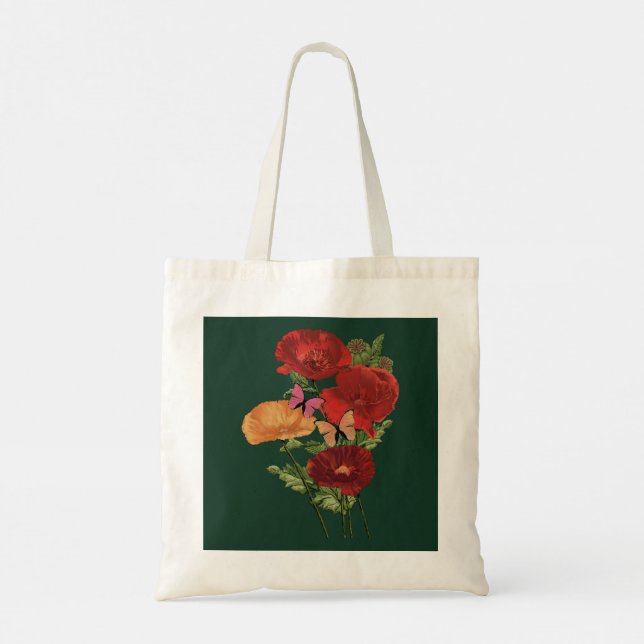 Mohn und Schmetterlinge  Tragetasche (Rückseite)
