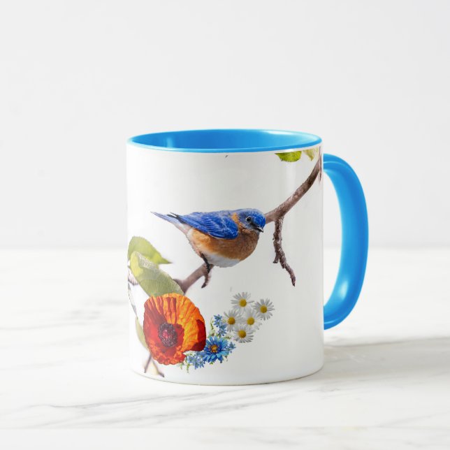 Mohn und Vogel Tasse (VorderseiteRechts)