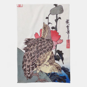 Mohn und Wachteln, Hiroshige, Ukiyo-e Geschirrtuch