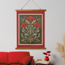 Mohn Vintage Gold Rot Art Nouveau
