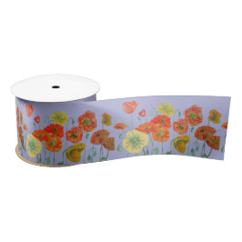 Mohn Wasserfarbe Orange Red Lilac Lila Blüte  Satinband