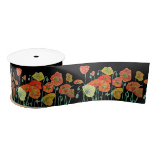 Mohn Wasserfarbe Orangefarbenes Schwarzes Hübsches Satinband