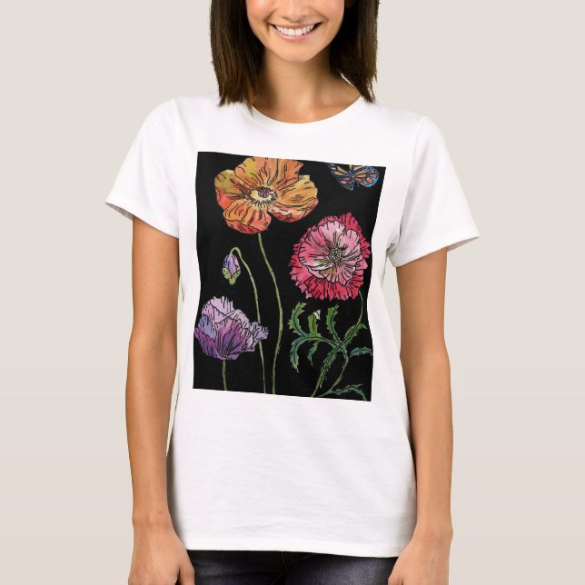 Mohn Wasserfarbenen Malerei T-Shirt (Vorderseite)