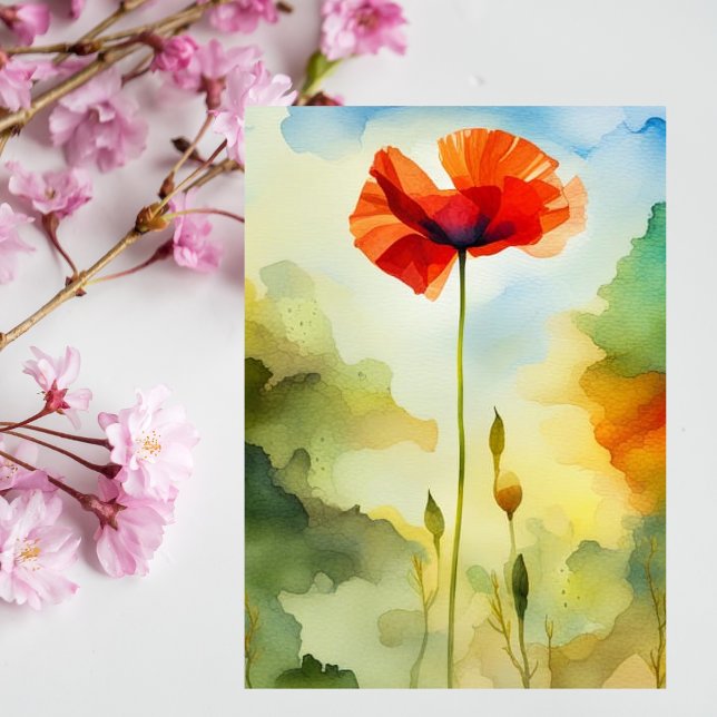 Mohn, Wiese, Aquarellkunst, Blume Postkarte (Von Creator hochgeladen)