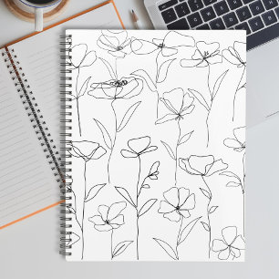 Mohn-Wildblume Schwarz-Weiß Minimalistisches Flora Planer
