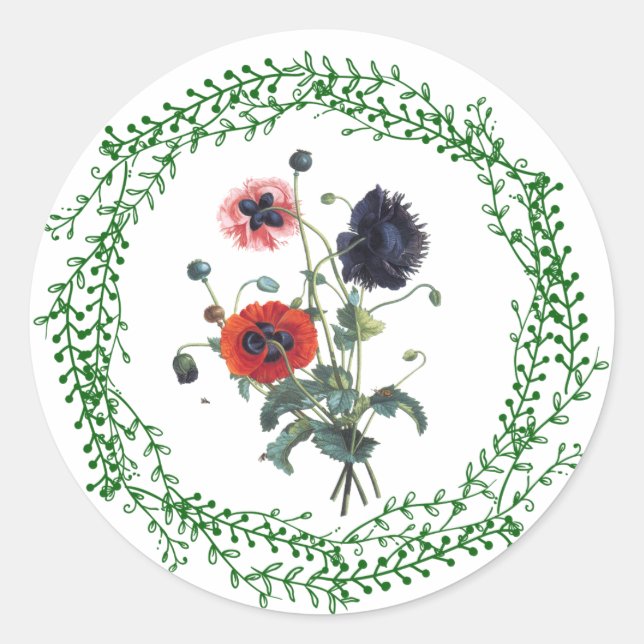 Mohnaufkleber, glänzend, klein, 1½ Zoll (Blatt mit Runder Aufkleber (Vorderseite)