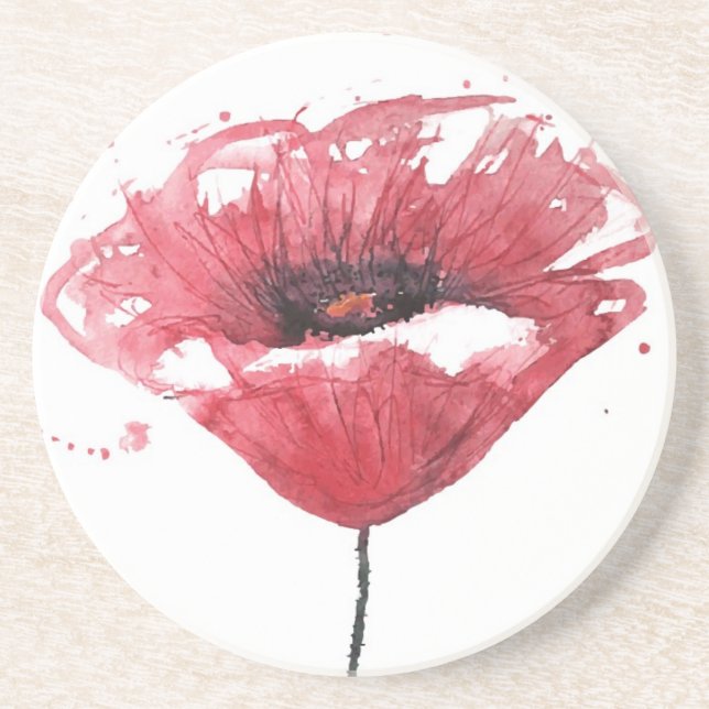 Mohnblume, Aquarell Getränkeuntersetzer (Vorne)