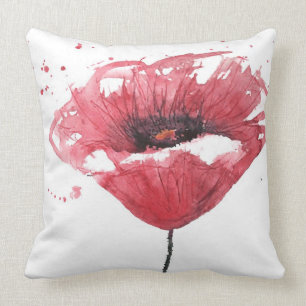 Mohnblume, Aquarell Kissen