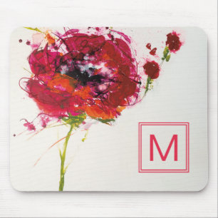 Mohnblume des Monogramm- auf Weiß Mousepad