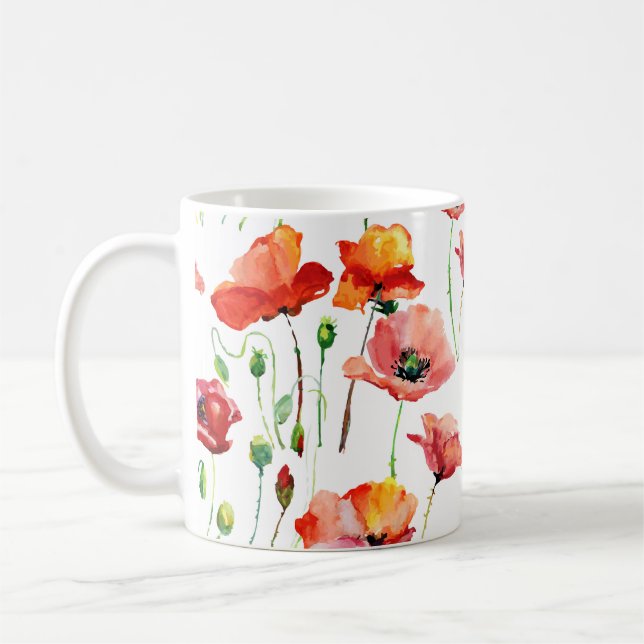 Mohnblume: Einfach Nahtloser Hintergrund. Kaffeetasse (Links)
