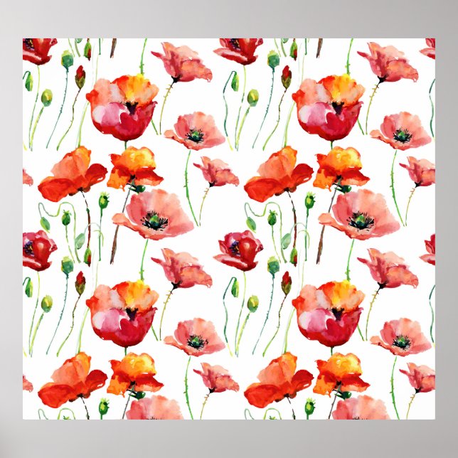 Mohnblume: Einfach Nahtloser Hintergrund. Poster (Vorne)