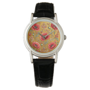 Mohnblume fleur goldenes Design Armbanduhr