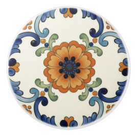 Mohnblume Mittelmeer Blau Orange Creme Keramikknauf