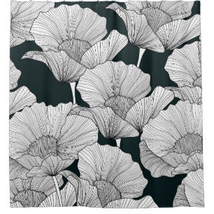 Mohnblume, Schwarz-weiße Blume. Duschvorhang