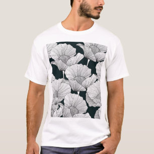 Mohnblume, Schwarz Weiße Linie. T-Shirt