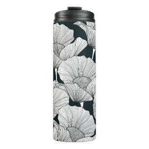 Mohnblume, schwarze weiße Linie. Thermosbecher
