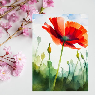 Mohnblume, Wiese, Aquarellkunst, Blume Postkarte