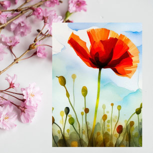 Mohnblume, Wiese, Aquarellkunst, Blume Postkarte