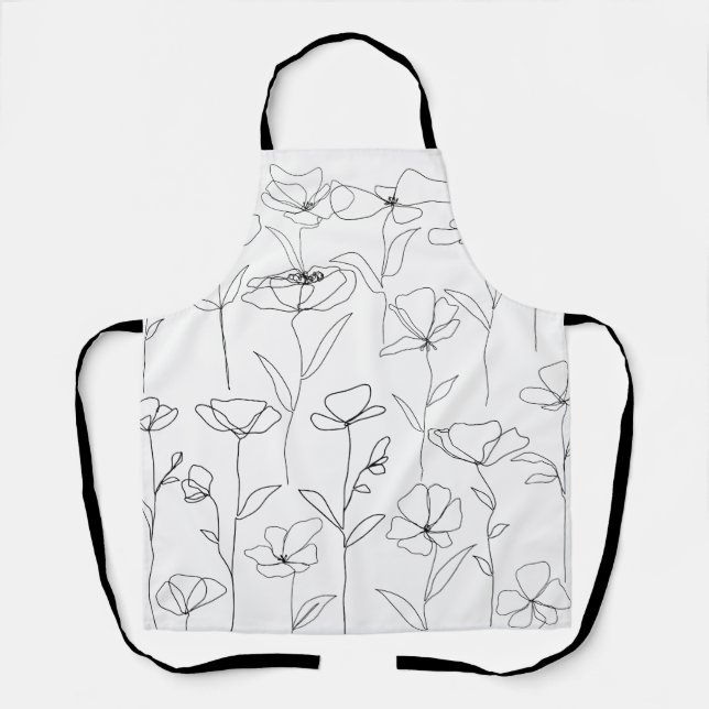 Mohnblume Wildblume Schwarz-Weiß-Minimal-Blüte Schürze (Vorderseite)