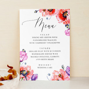 Mohnblumen. Aquarell rote Blumenschrift Hochzeit Menükarte