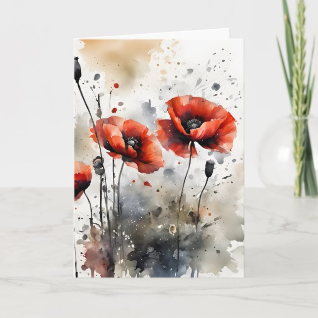 Mohnblumen - Aquarellblumen Karte (Vorderseite)