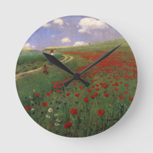 Mohnblumen auf dem Gebiet SZINYEI MERSE, Pál Runde Wanduhr