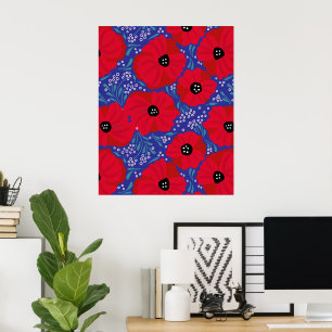 Mohnblumen auf lila Handillustration Poster