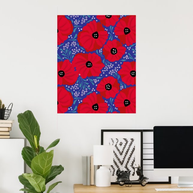 Mohnblumen auf lila Handillustration  Poster (Heimbüro)