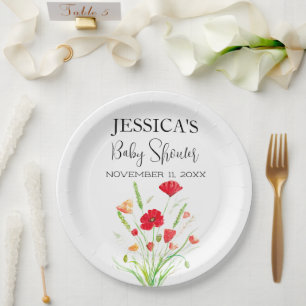 Mohnblumen Baby Shower Wilde Blumen Mädchen Pappteller