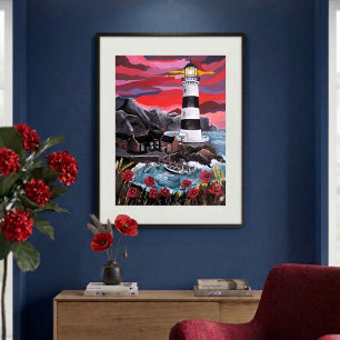 Mohnblumen beim Leuchtturm Gemälde von Alfred Fox Poster
