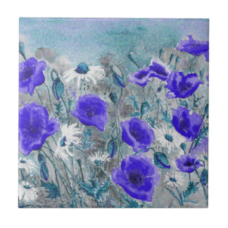 "Mohnblumen-Blau-" Fliese
