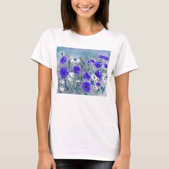 "Mohnblumen-Blau-" T - Shirt (Vorderseite)