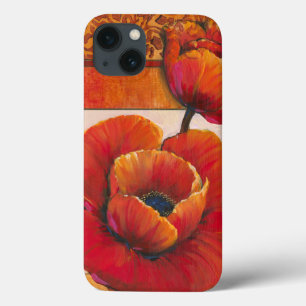 Mohnblumen-Blumen auf TAN und orange Hintergrund iPhone 13 Hülle