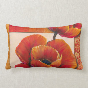 Mohnblumen-Blumen auf TAN und orange Hintergrund Lendenkissen