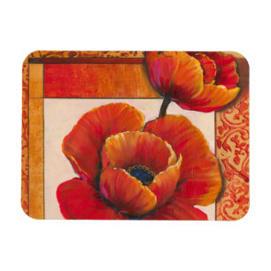 Mohnblumen-Blumen auf TAN und orange Hintergrund Magnet