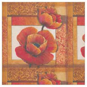 Mohnblumen-Blumen auf TAN und orange Hintergrund Stoff