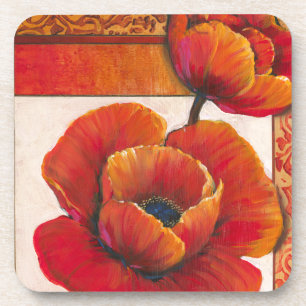 Mohnblumen-Blumen auf TAN und orange Hintergrund Untersetzer